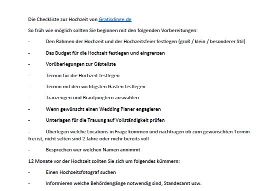 Checkliste Hochzeit