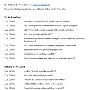 Gebrauchtwagen Probefahrt Checkliste